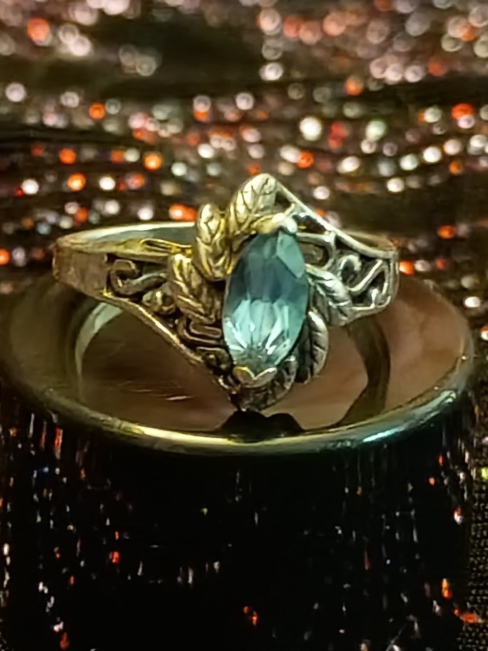 Elegant Blue Marquise Gemstone Leaf Ring - Women's Jewelry